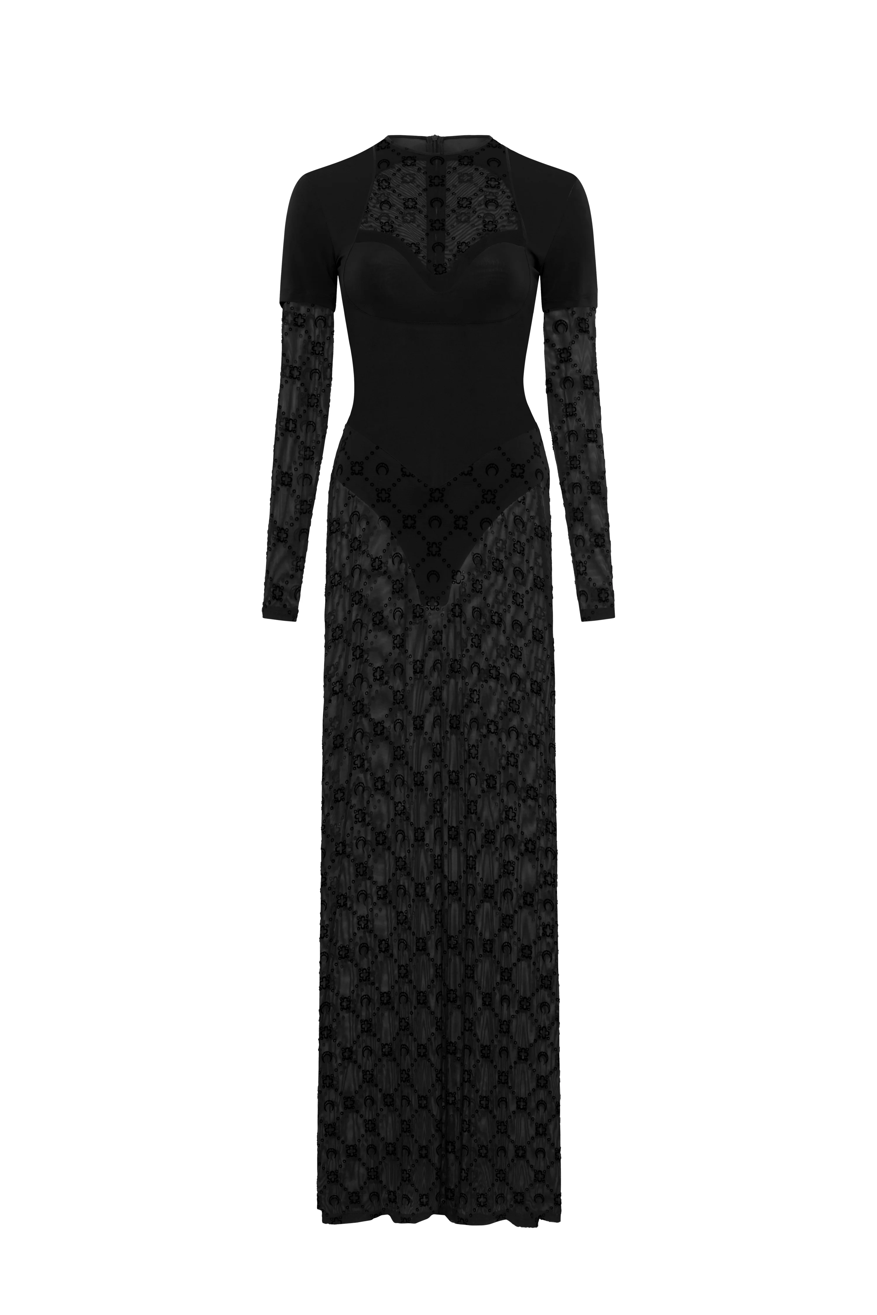 Layered jersey mesh flock long dress - 1