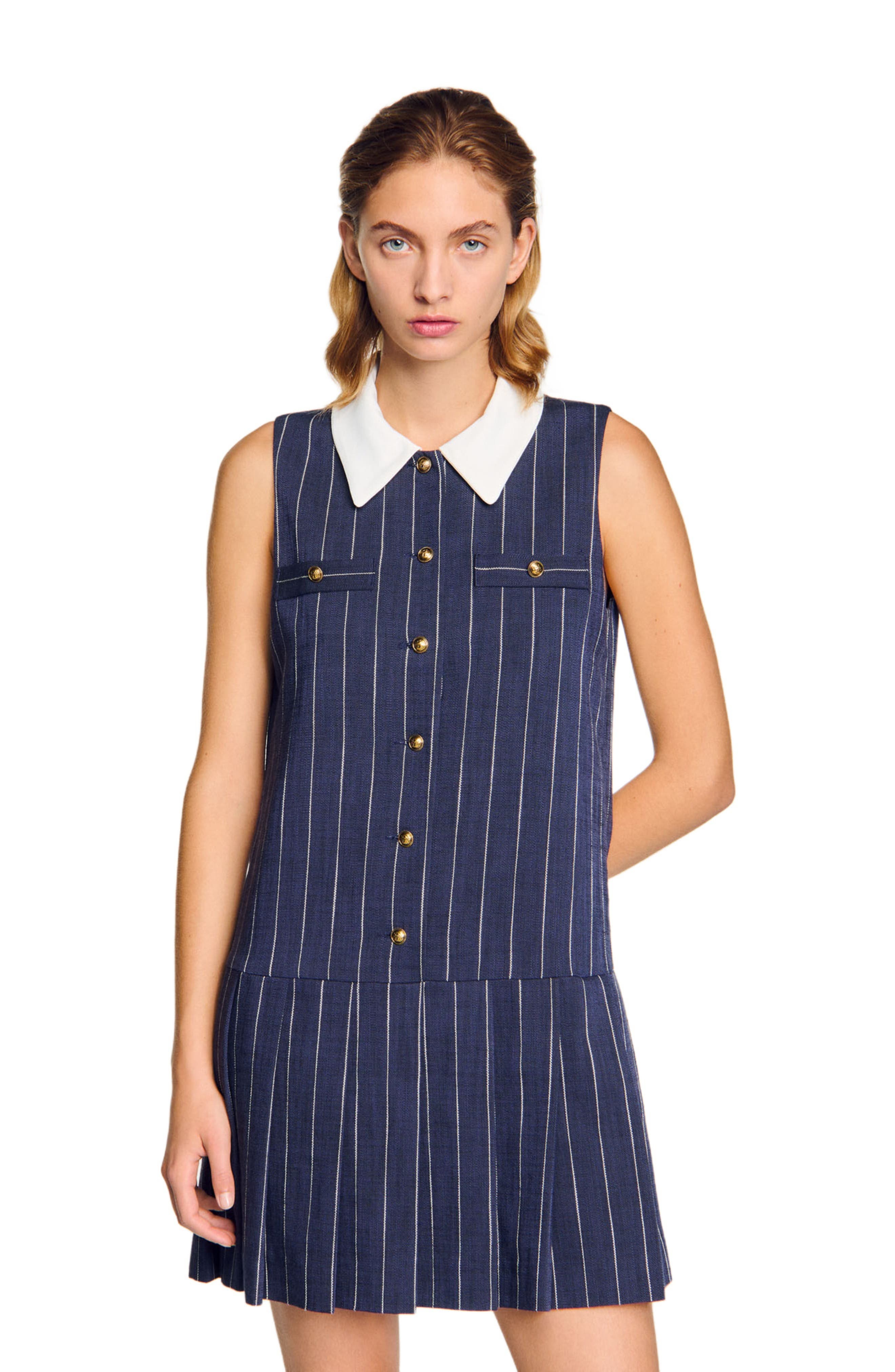 SANDRO Mini striped dress in Navy /Ecru at Nordstrom - 1