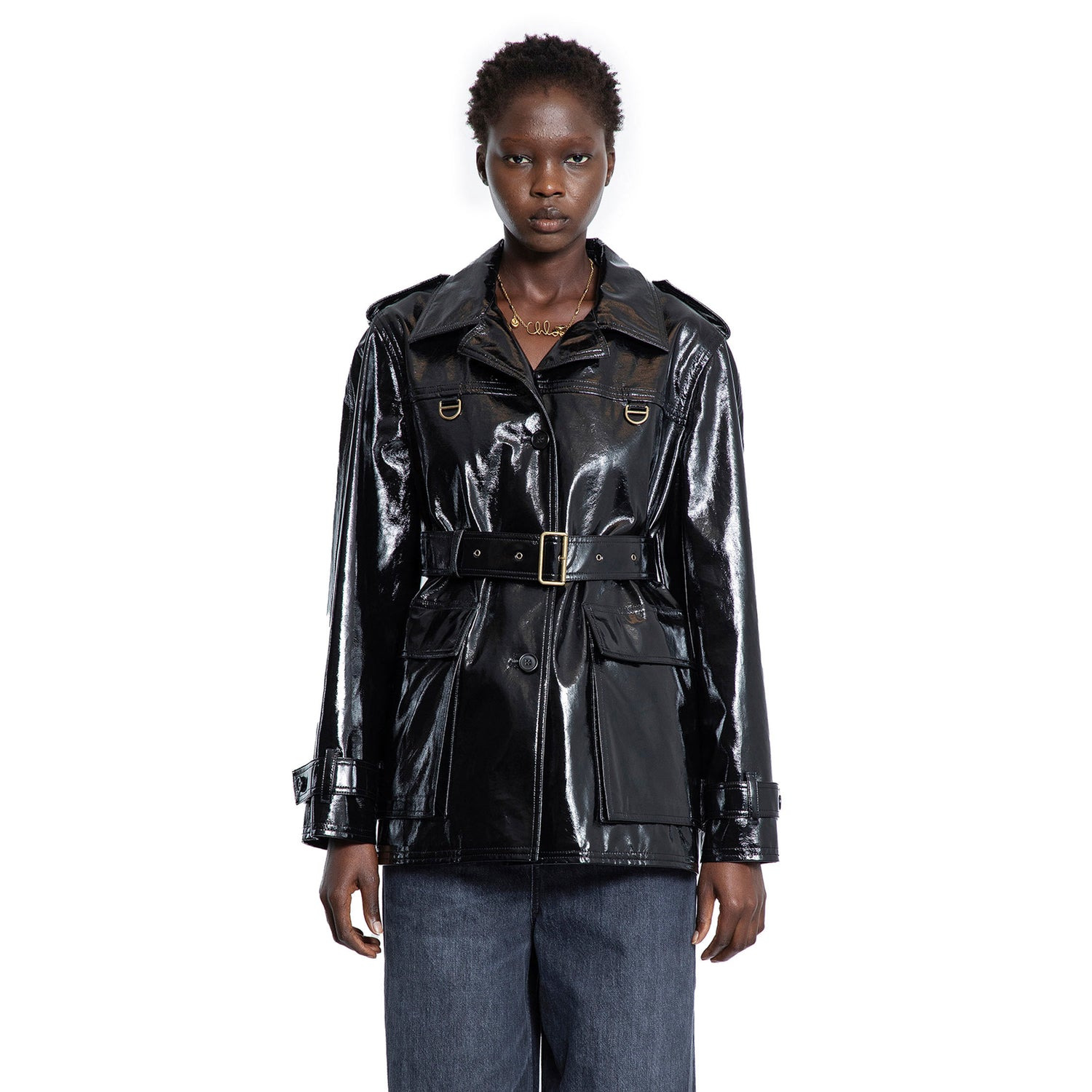 Belted-Jacket-In-Shiny-Coated-Cotton - 1