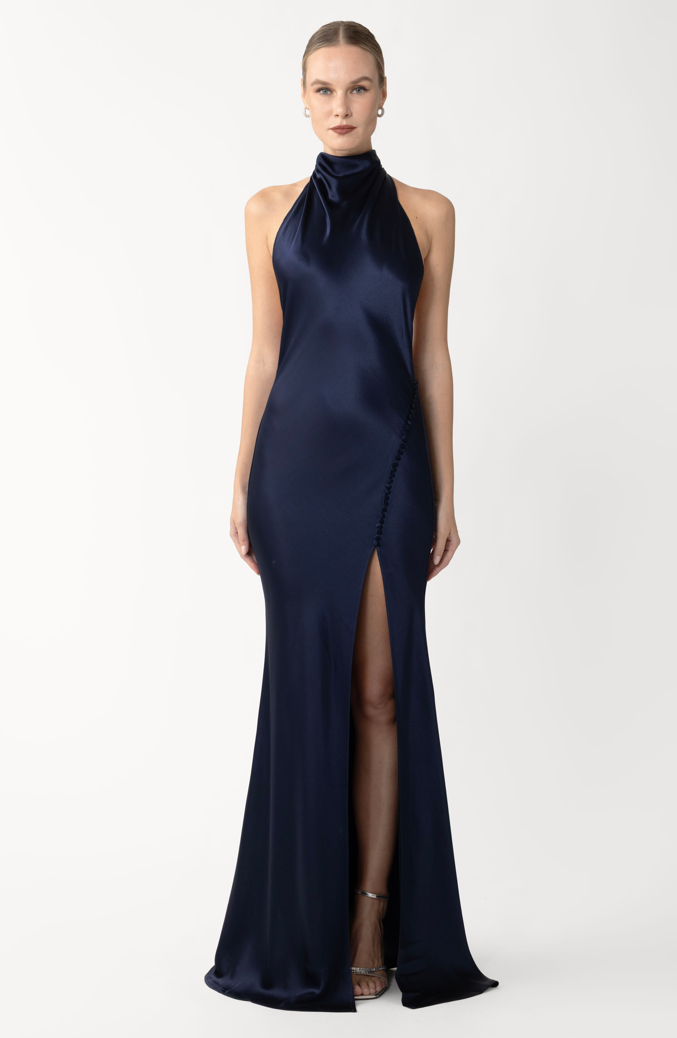 SAU LEE Penelope Satin Gown in Midnight Blue at Nordstrom - 4