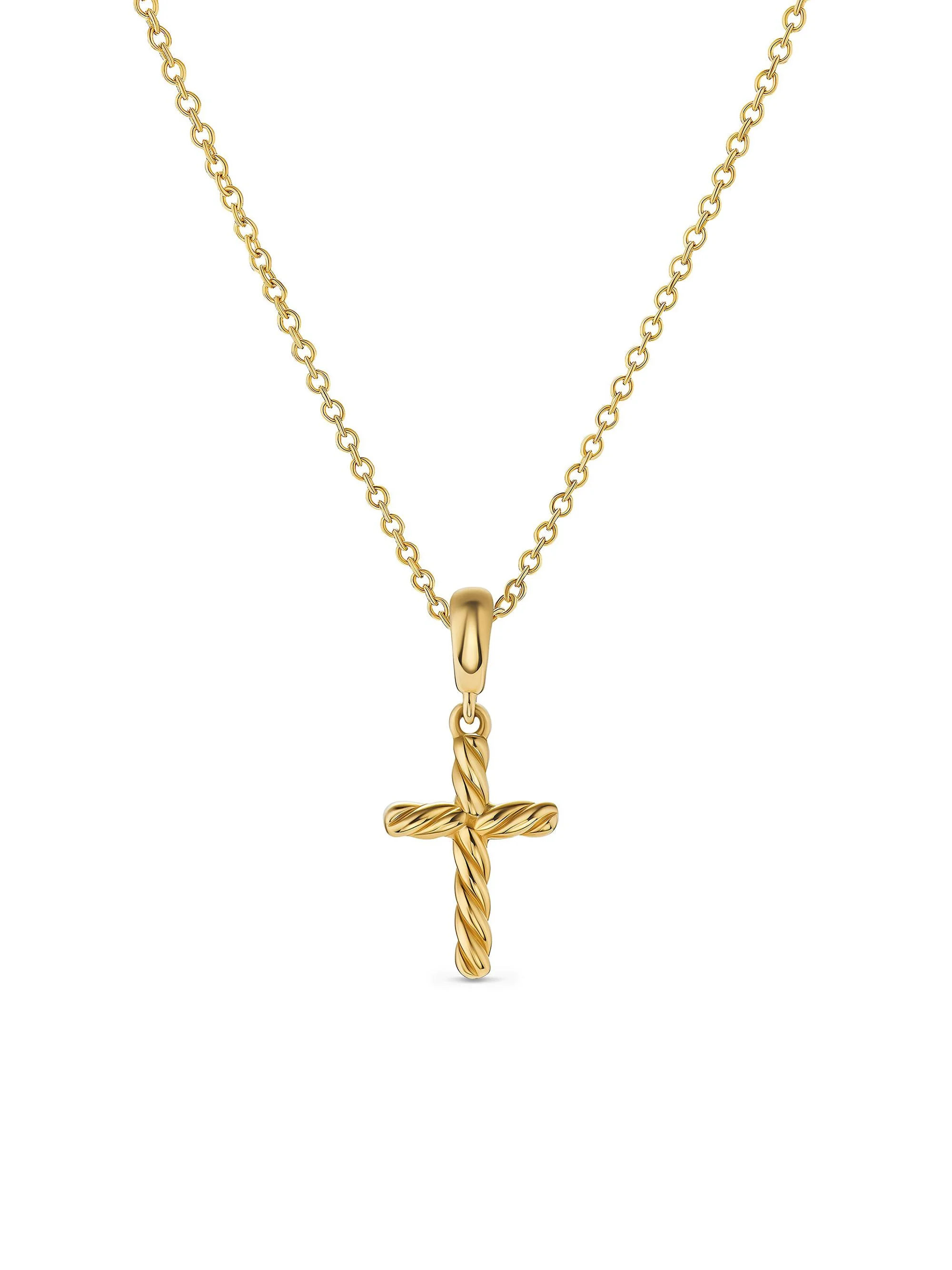 Women's Cable Cross Pendant Necklace in 18K Yellow Gold, 17.5MM - Gold - 1