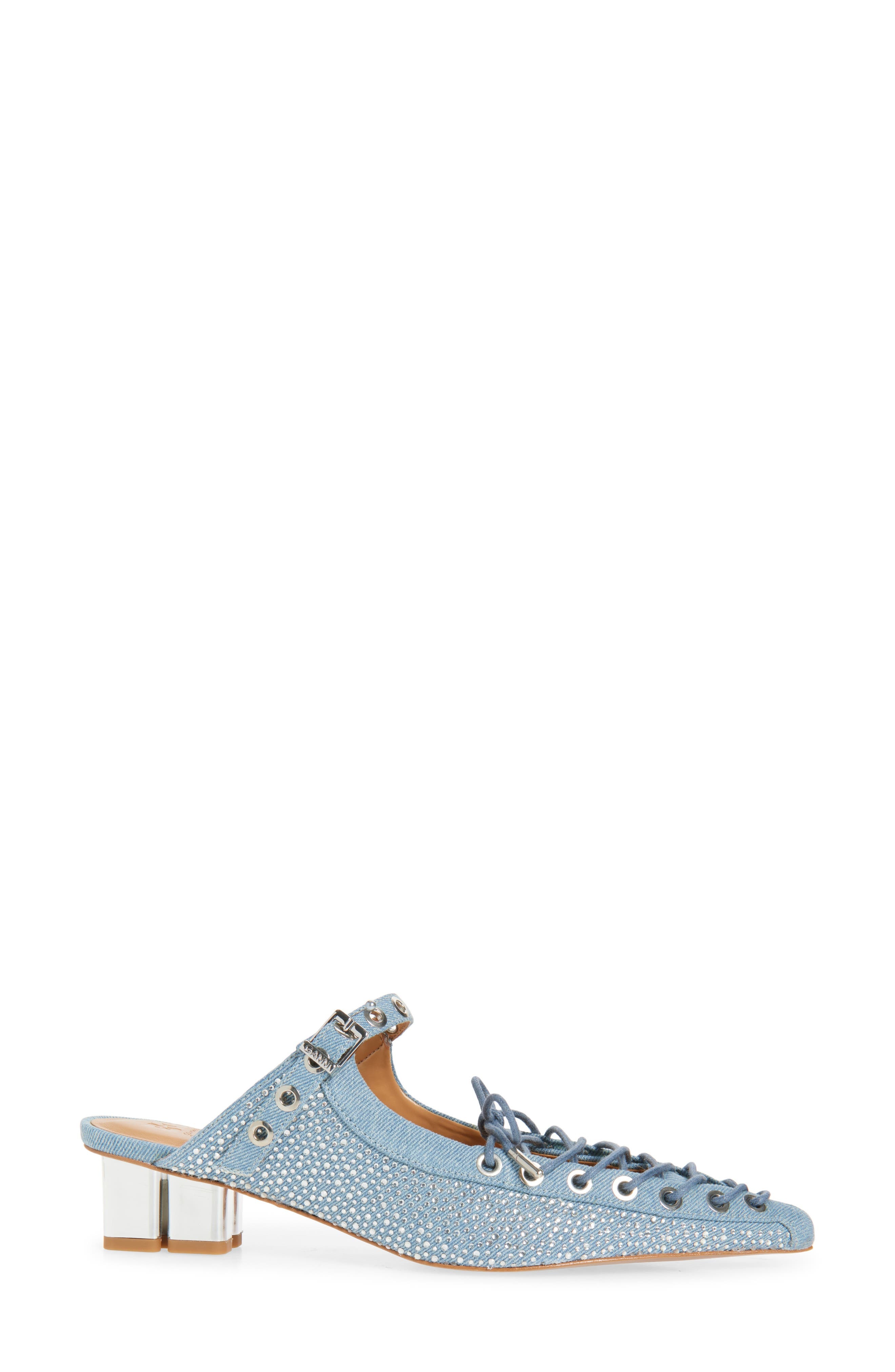 Ganni Eyelets Lace-Up Mule in Faded Denim at Nordstrom - 3