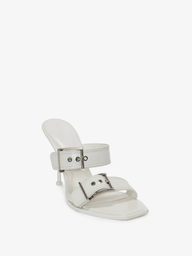Alexander McQueen Women's Double Buckle Punk Mule in Ivory/silver outlook