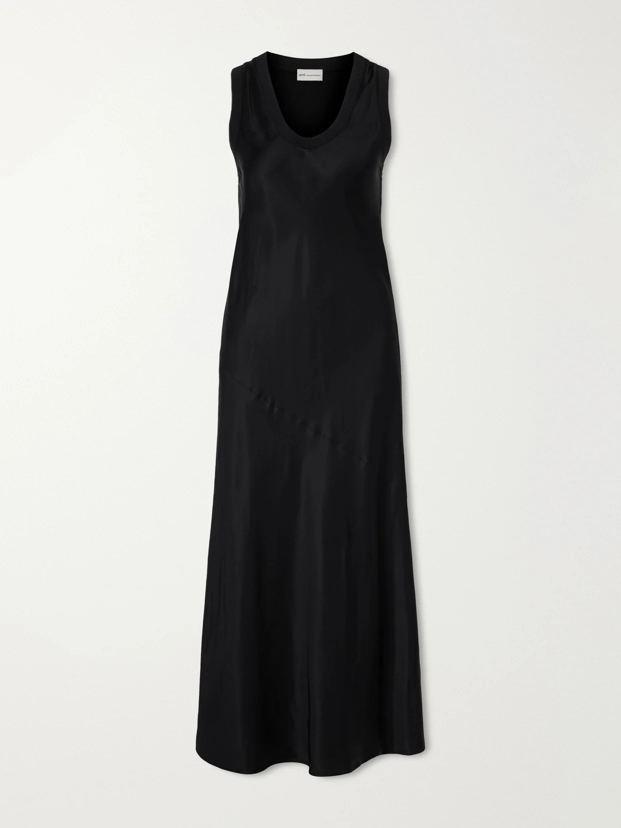 Ribbed-knit Trimmed Satin Maxi Dress - 1
