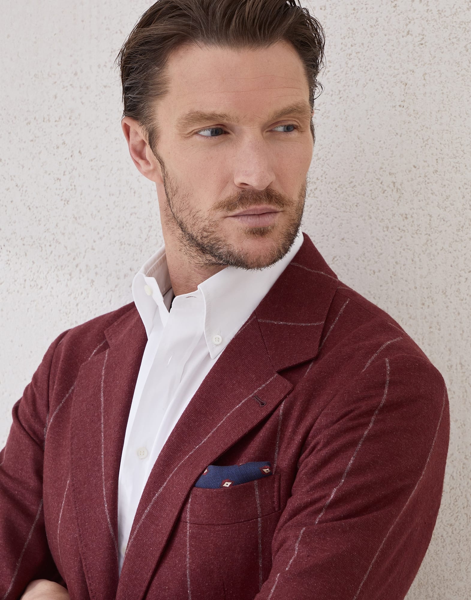 Silk, wool and cashmere flecked chalk stripe flannel deconstructed Cavallo blazer - 3