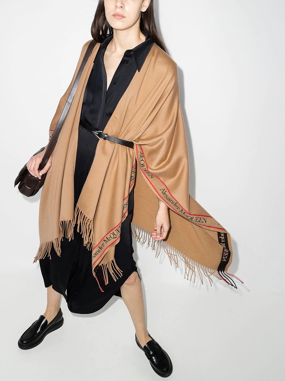 Selvedge fringed wool cape - 2