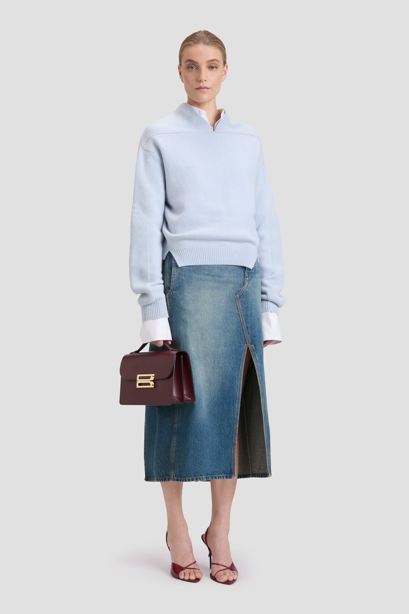 V-Neck Yoke Detail Jumper In Delphinium Blue - 4
