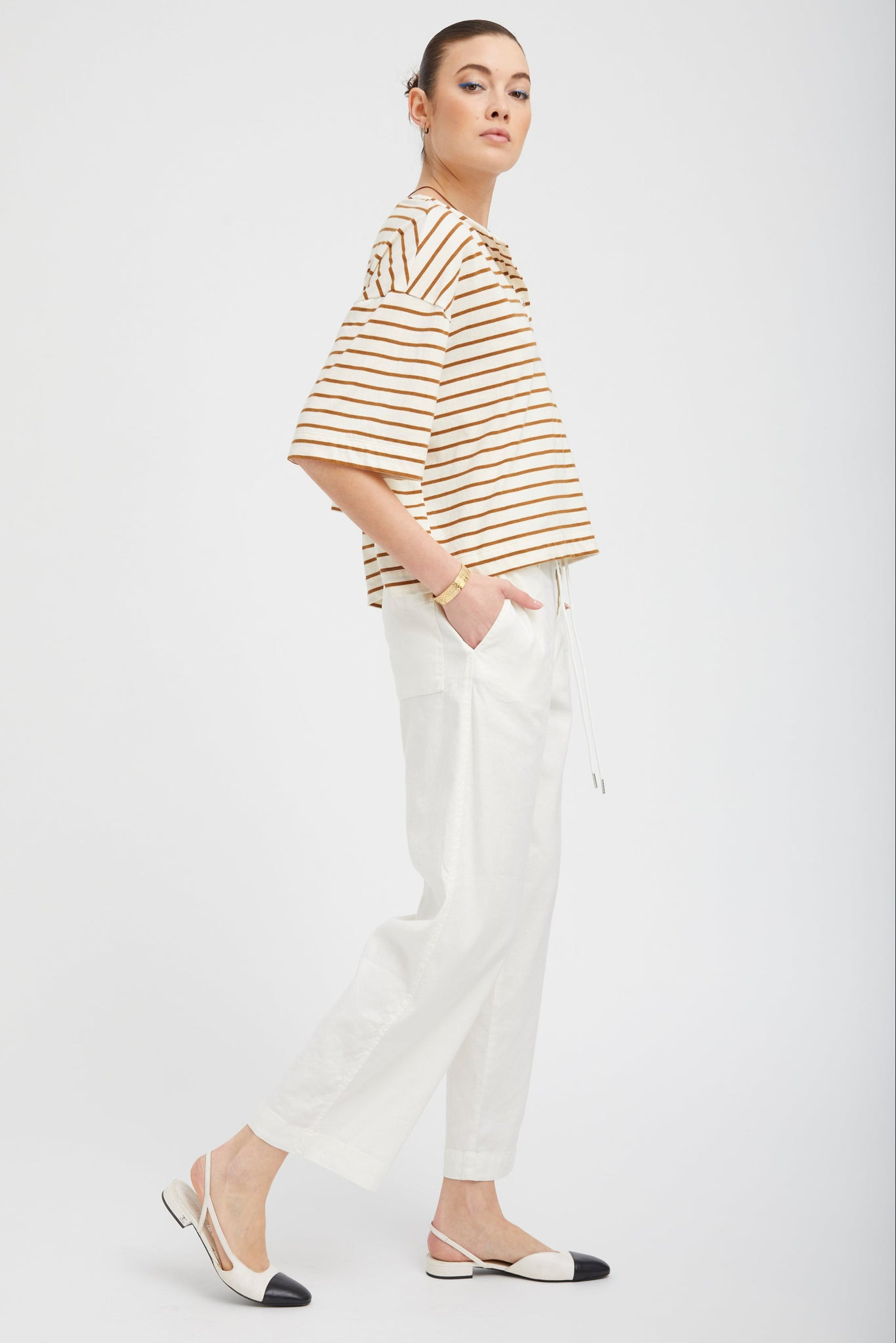 WHITE LINEN DRAWSTRING TROUSERS - 3