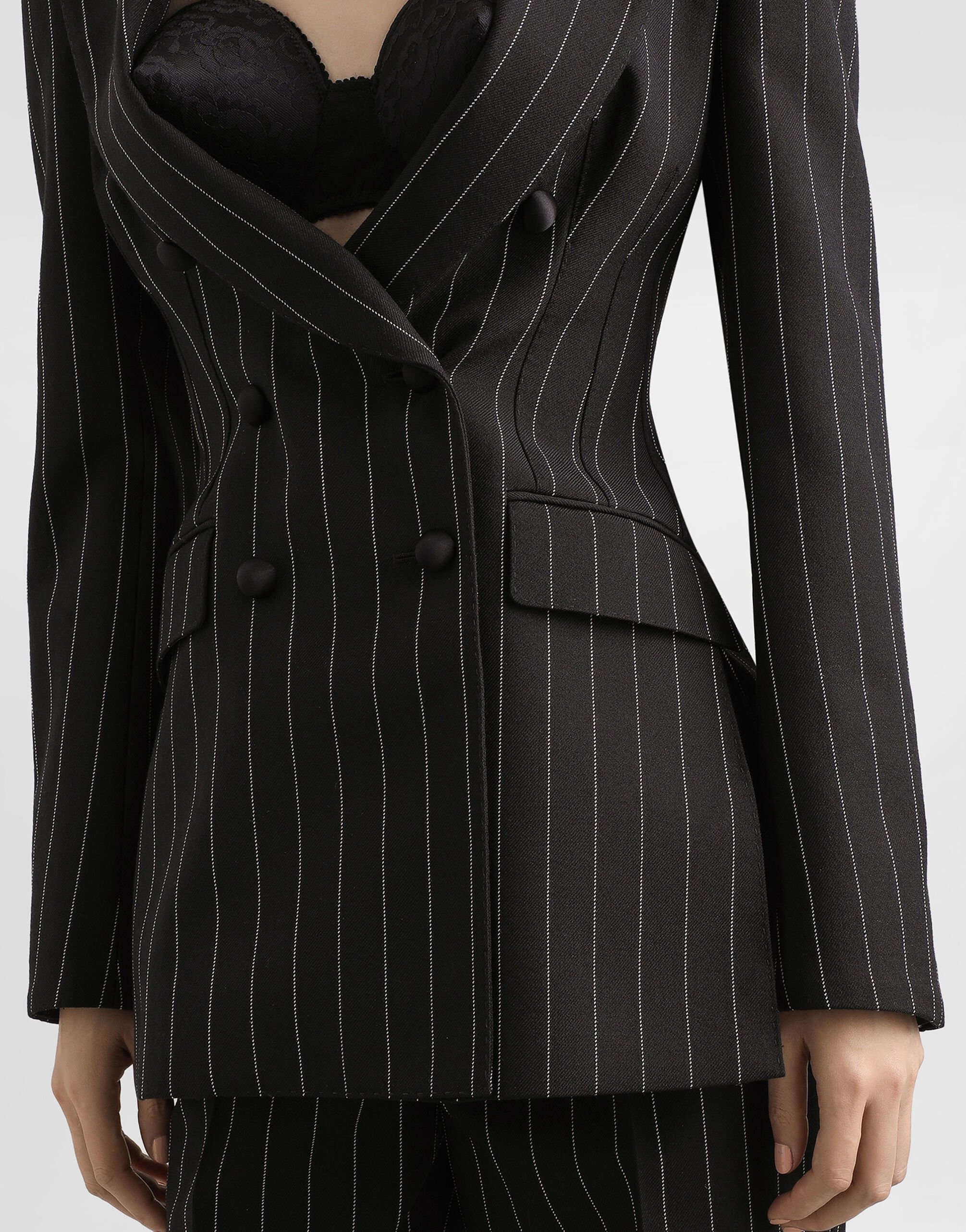 Double-breasted pinstripe wool jacket - 4