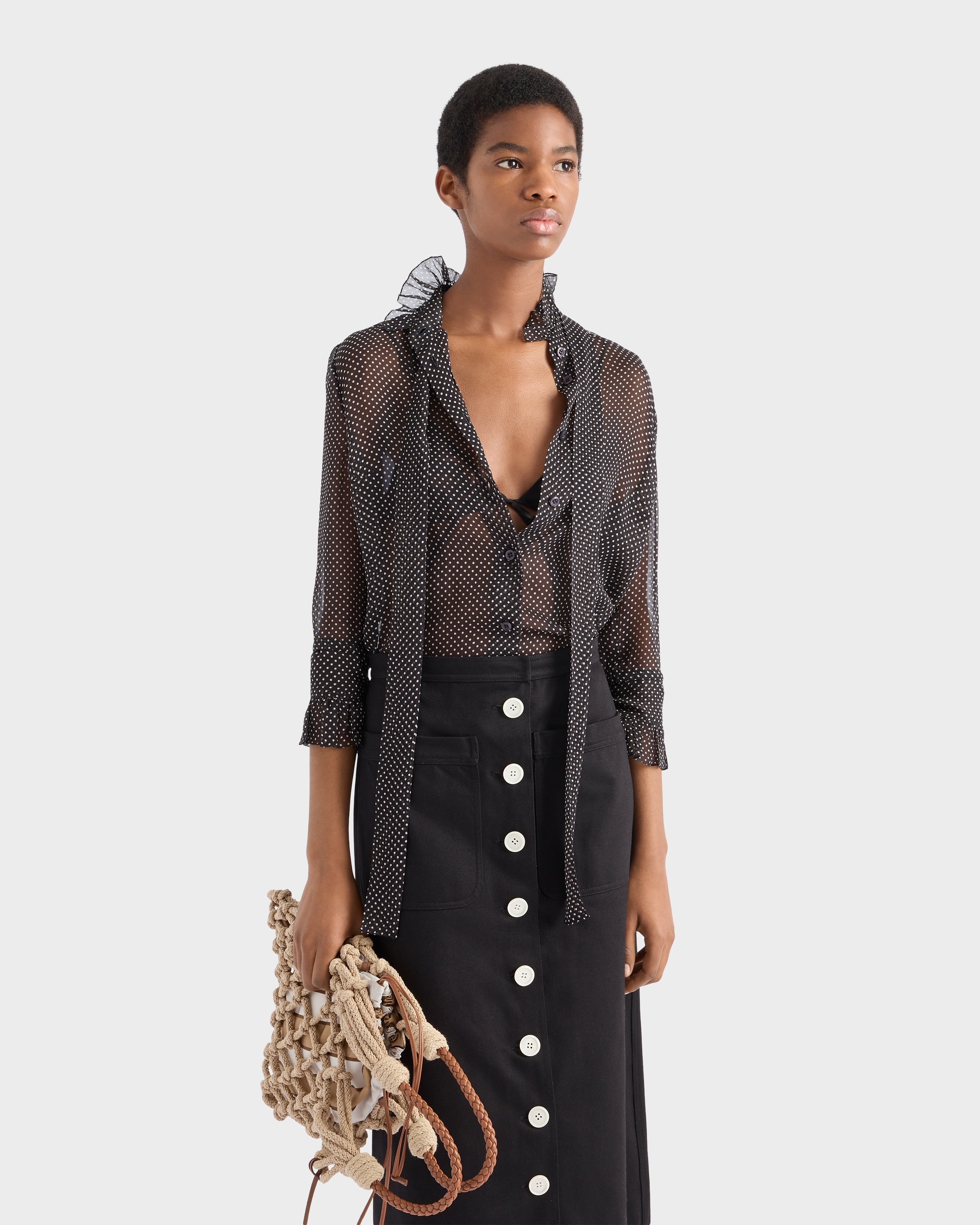 Polka-dot silk chiffon shirt - 4