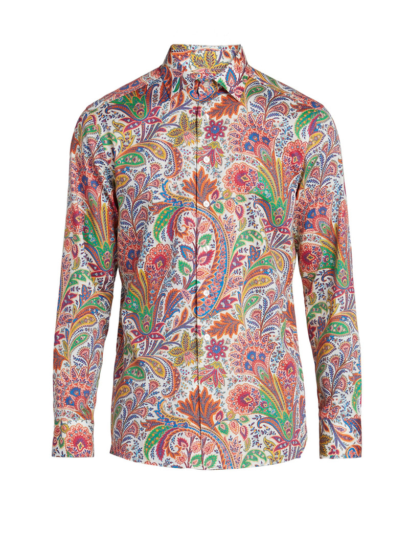 Men's Roma Paisley Cotton Button-Front Shirt - Stampa Bianco 1