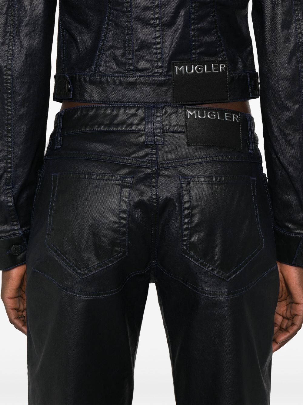 wax-effect straight-leg trousers - 5