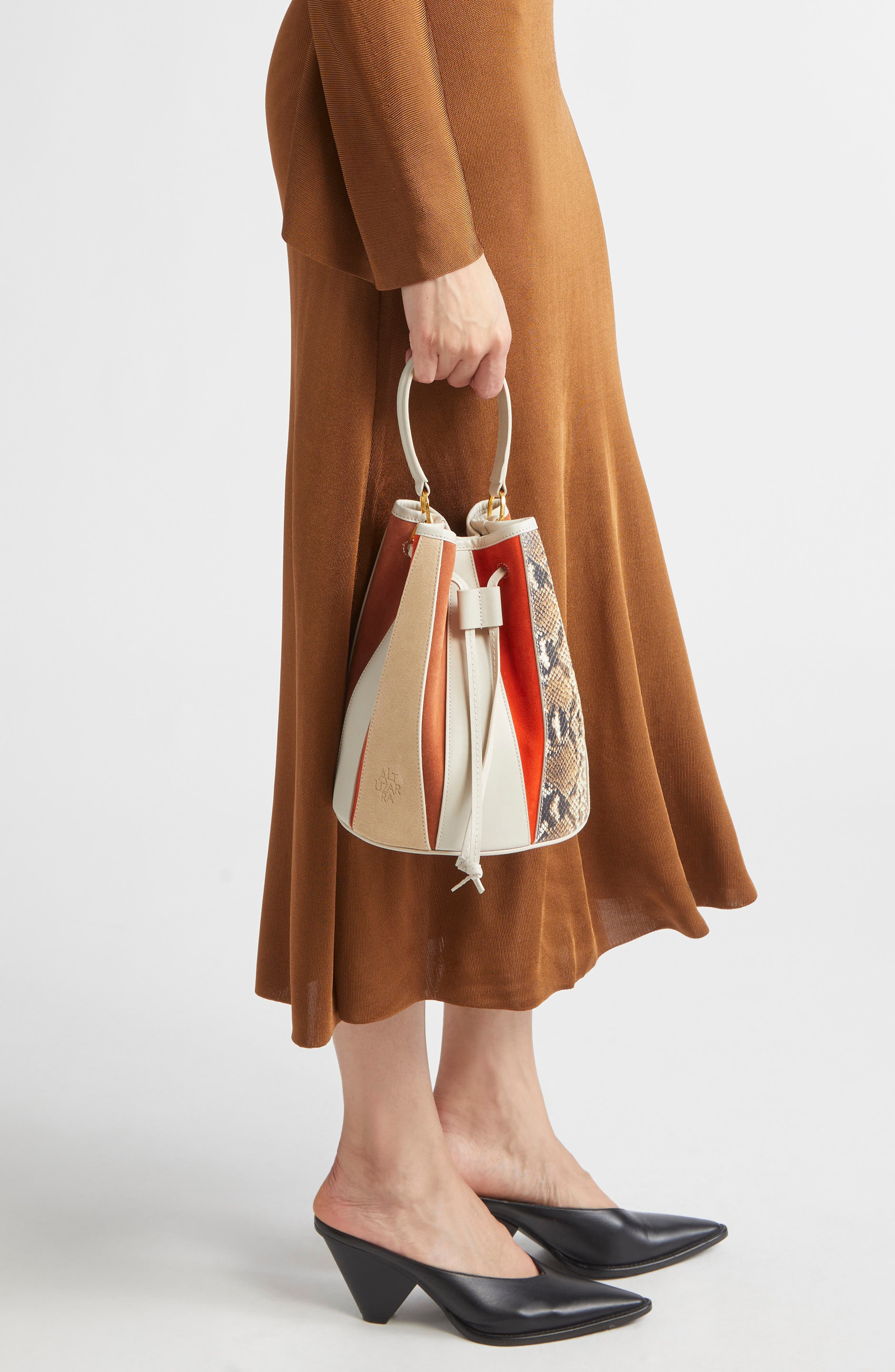 Altuzarra Small Drum Mixed Leather Bucket Bag in Patchwork/Ivory at Nordstrom - 3