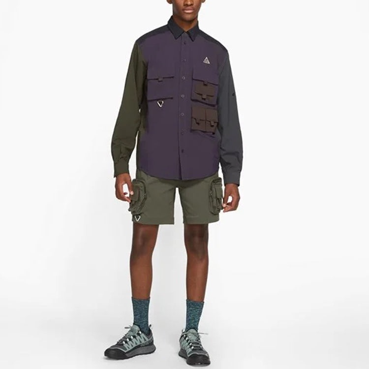 Nike ACG Cargo Multiple Pockets Colorblock Long Sleeves Shirt Purple DB1013-070 - 2