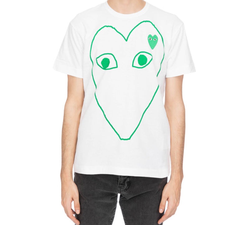 COMME des GARCONS PLAY Heart Ourlined Shape Short Sleeve Tee 'White Green' AZ-T104-051-1 - 3