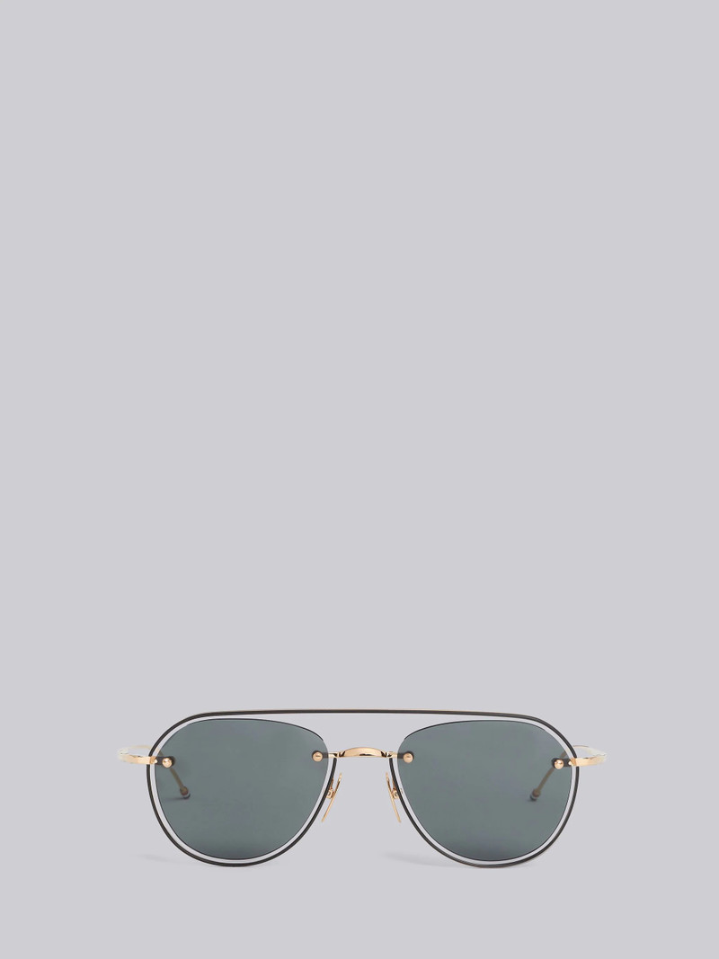 TB112 - White Gold Black Enamel Aviator Sunglasses 1