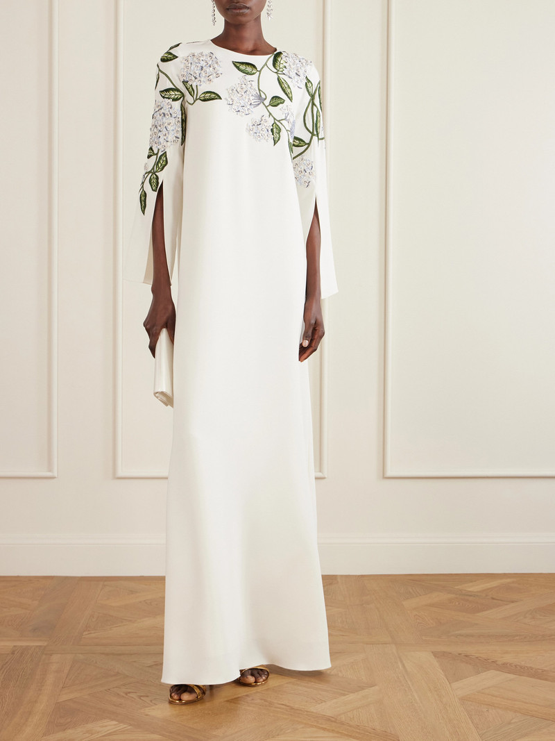 Oscar de la Renta Appliquéd Embroidered Silk-blend Crepe Gown outlook