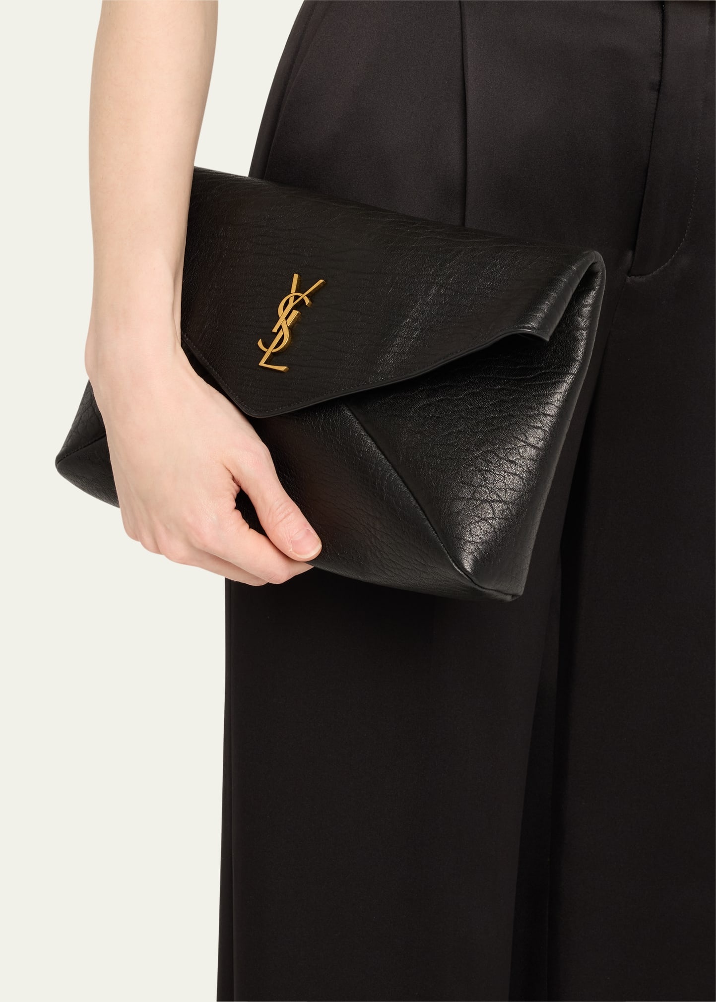 Large YSL Envelope Pouch Clutch Bag in Leather - 2