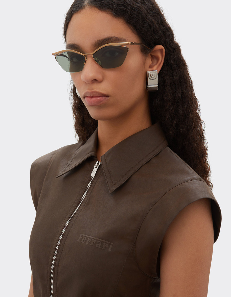 Ferrari Ferrari sunglasses in shiny gold-colored titanium with dark green lenses outlook