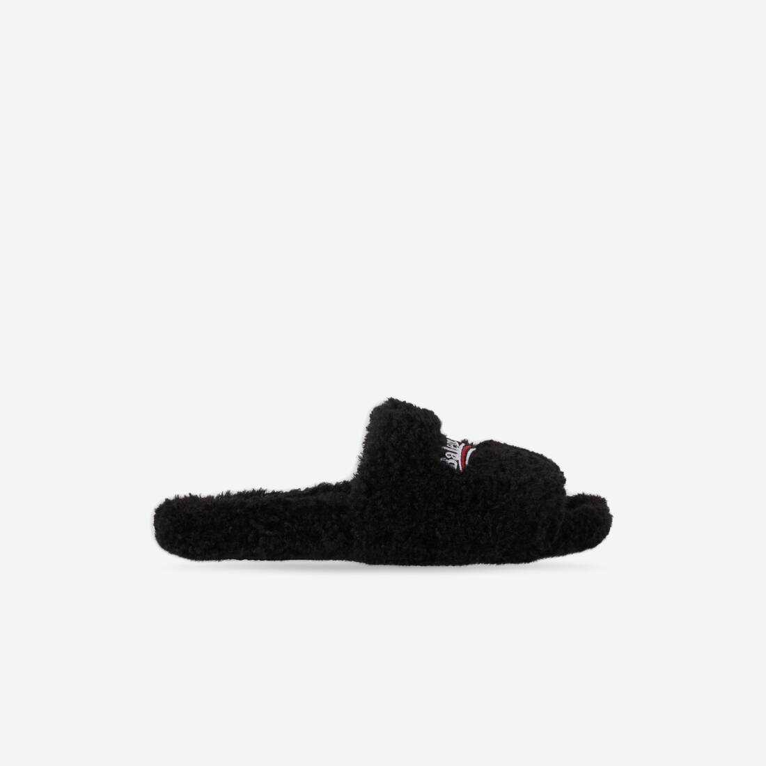 Men's Furry Slide Sandal in Black/white/red - 1