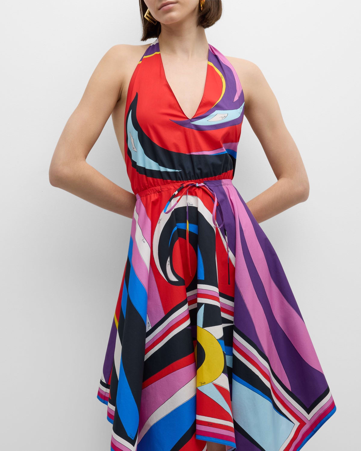 Abstract-Print Halter Handkerchief Dress - 7