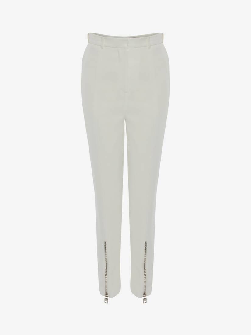 Leaf Crepe Zip Trouser in Ivory - 1