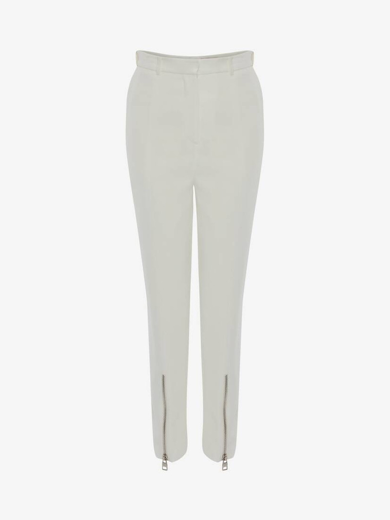 Leaf Crepe Zip Trouser in Ivory 1