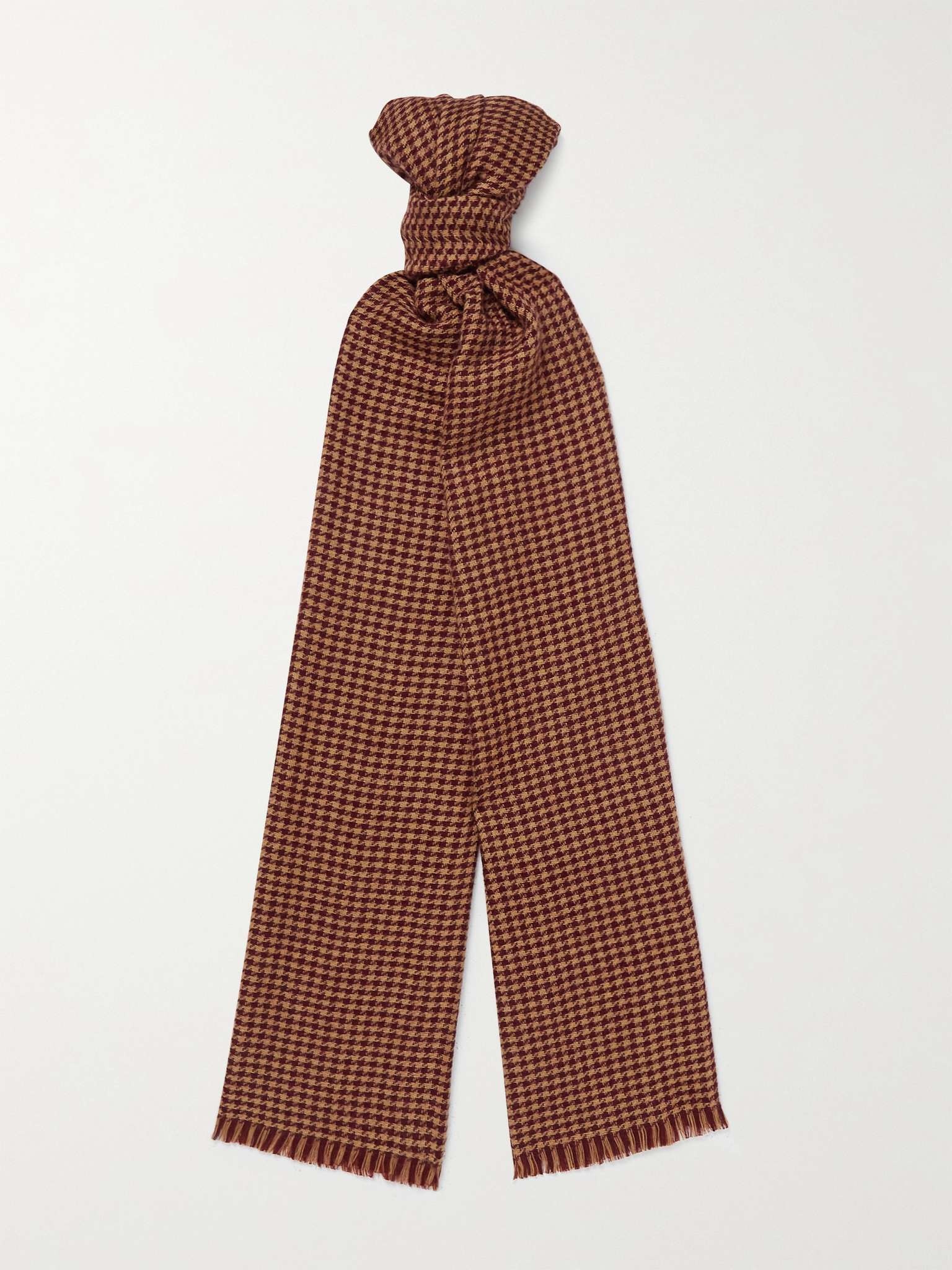 Fringed Houndstooth Cashmere and Silk-Blend Scarf - 1