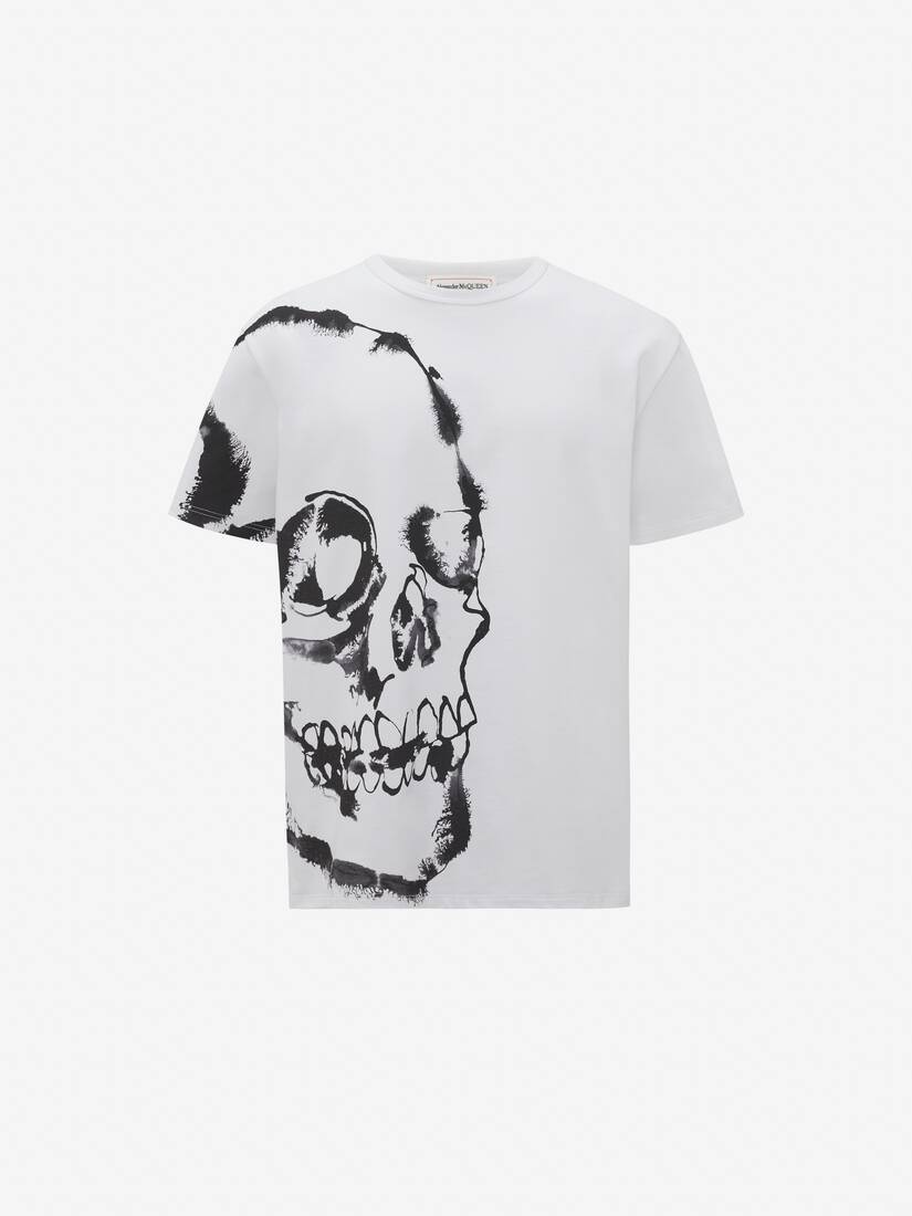 Men's Watercolour Skull T-shirt in White - 1