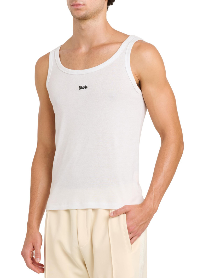 Men's Logo Rib-Knit Tank - White Black 4