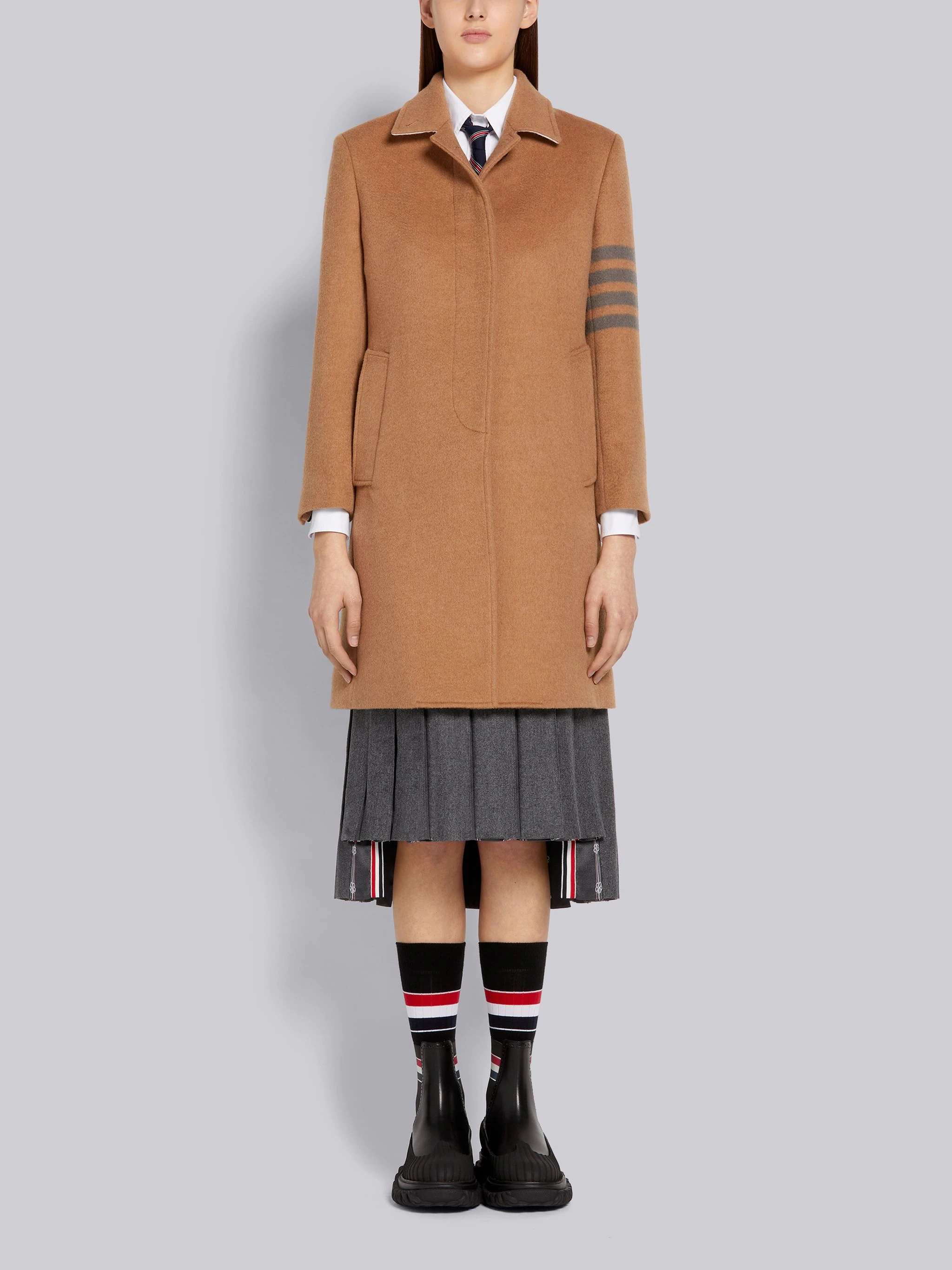 Coat Weight Camel Hair Engineered 4-Bar Narrow Shoulder Bal Collar Classic Overcoat - 1