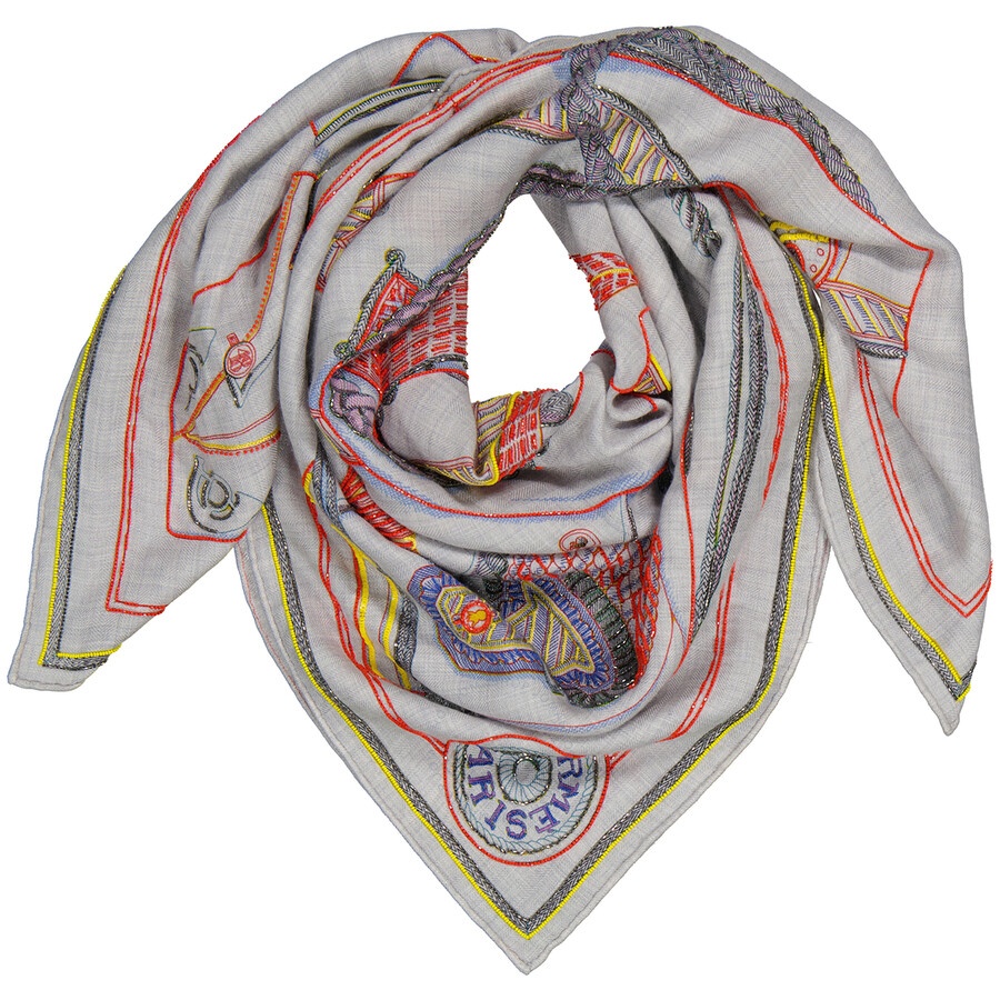 【 Hermes 】Ladies Grey Zouaves Et Dragons Wash スカーフ 90 Pre-owned Hermes Ladies Grey Zouaves Et Dragons Wash Scarf