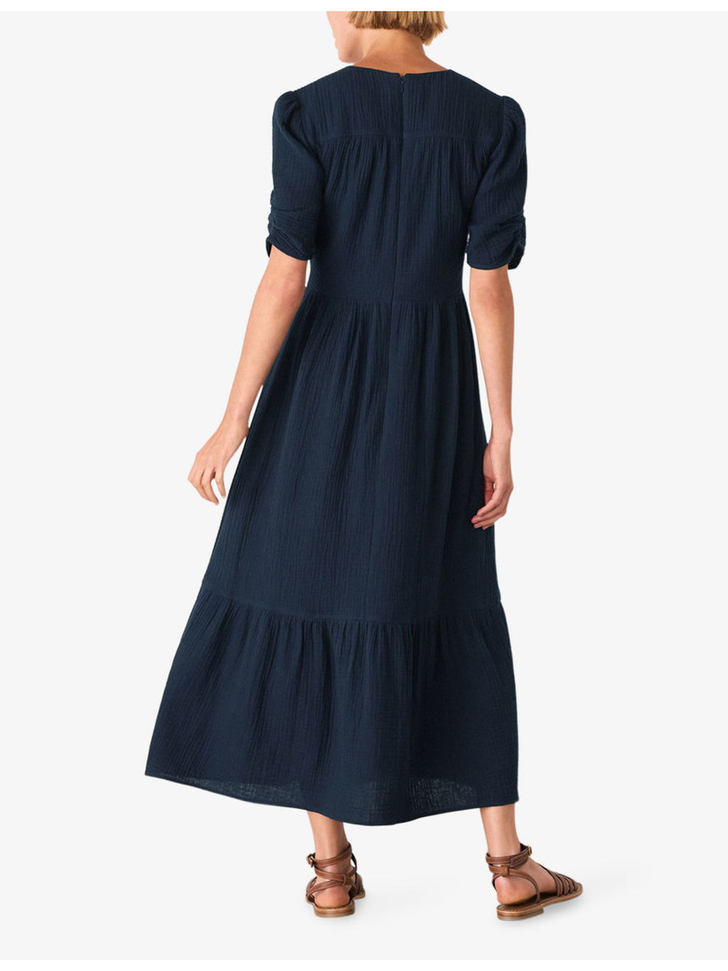 V-Neck Short-Sleeve Textured Cotton Midi Dress 4