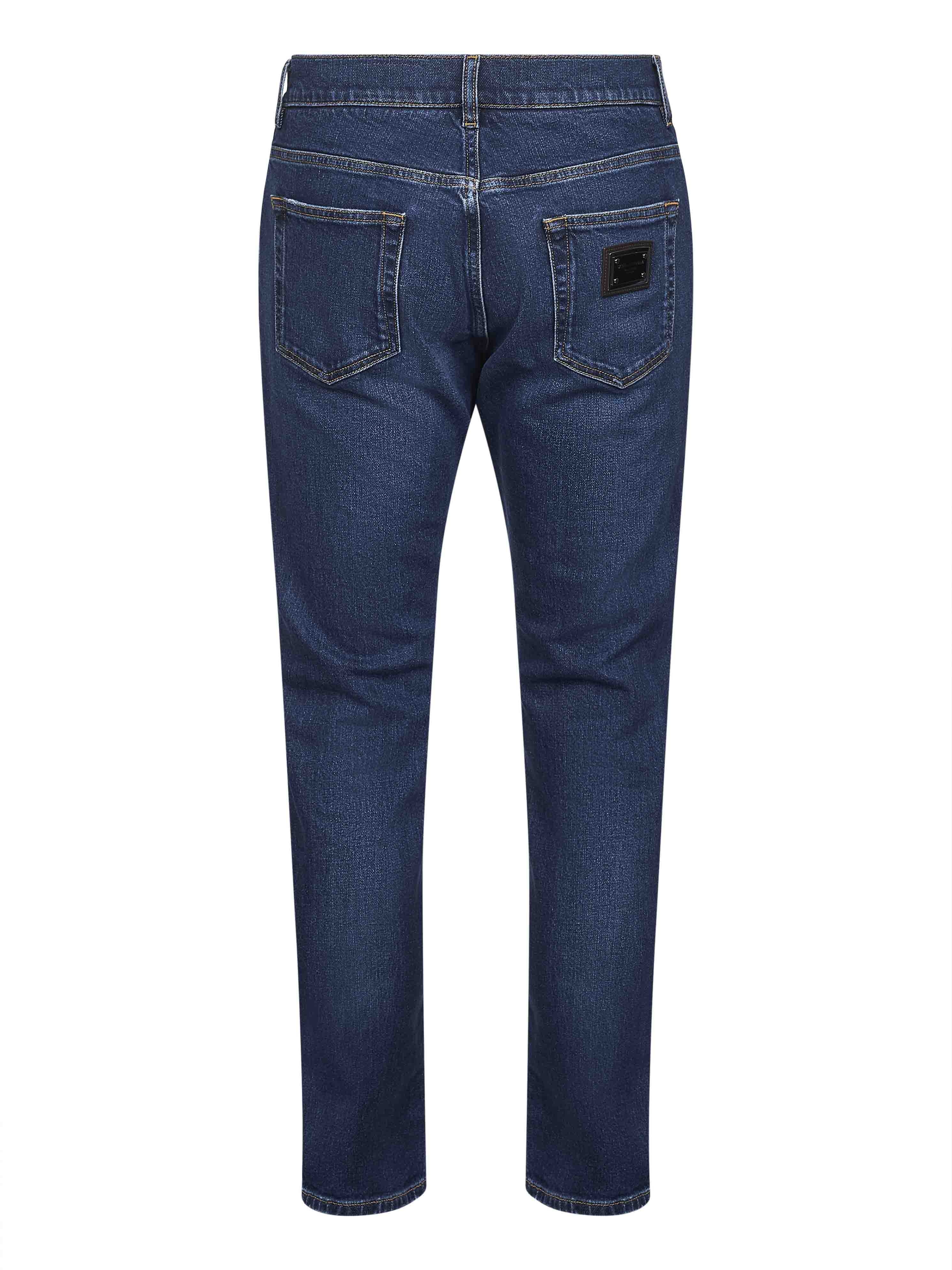 Blue stretch cotton denim slim jeans - 2