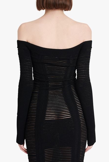 Mid-length black knit bustier dress - 9