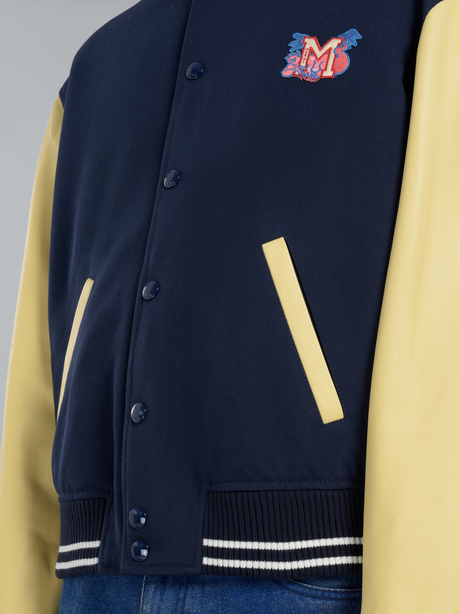 BLUE CAVALRY WOOL VARSITY JACKET WITH LEATHER SLEEVES - 5