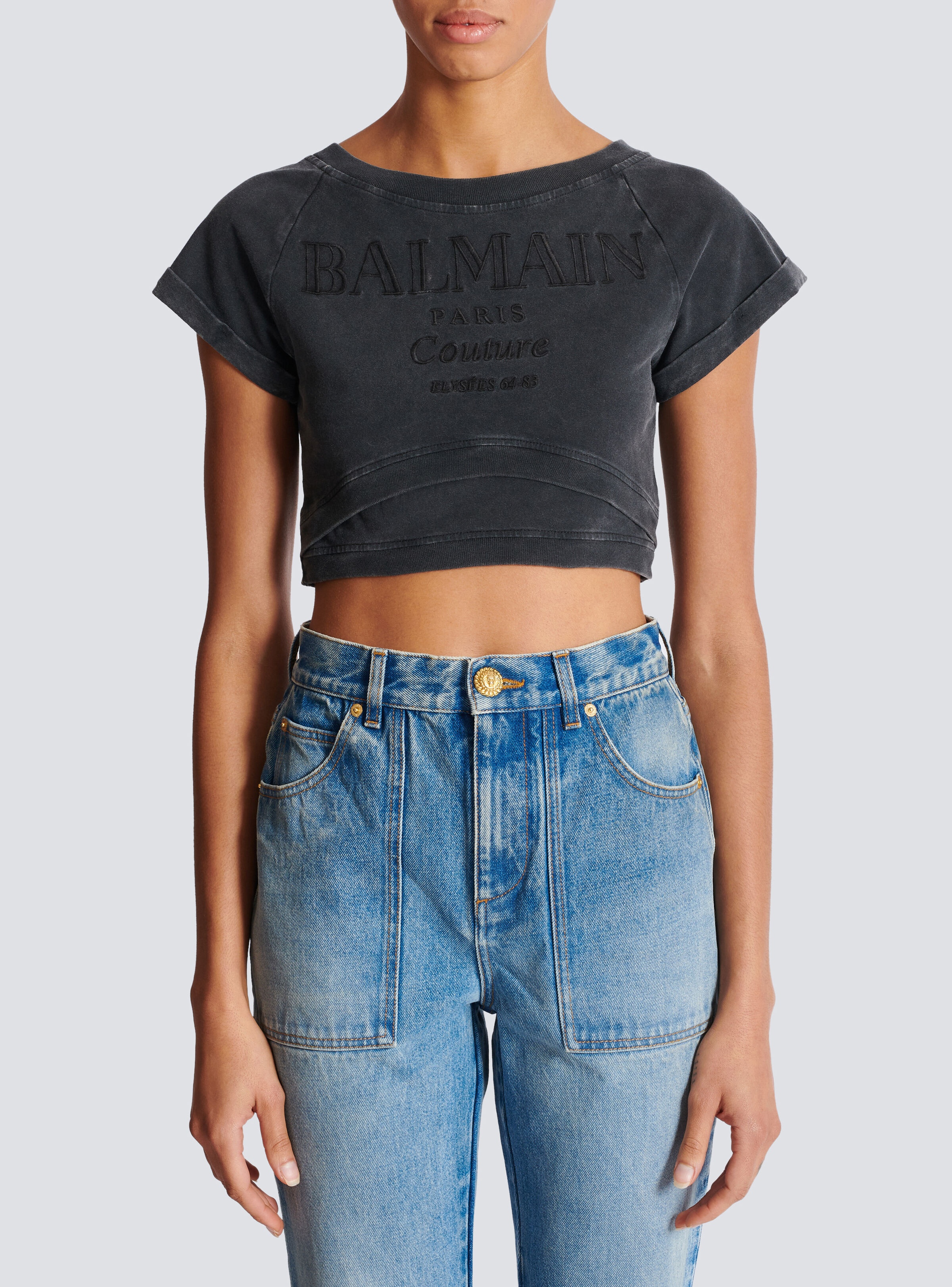 Cropped Balmain Couture embroidered T-shirt - 5