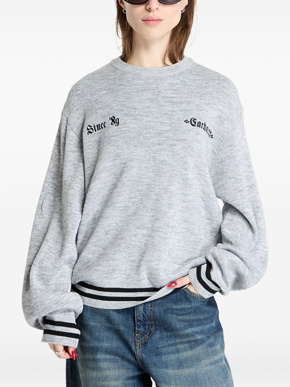 embroidered ribbed-cuff sweater - 4