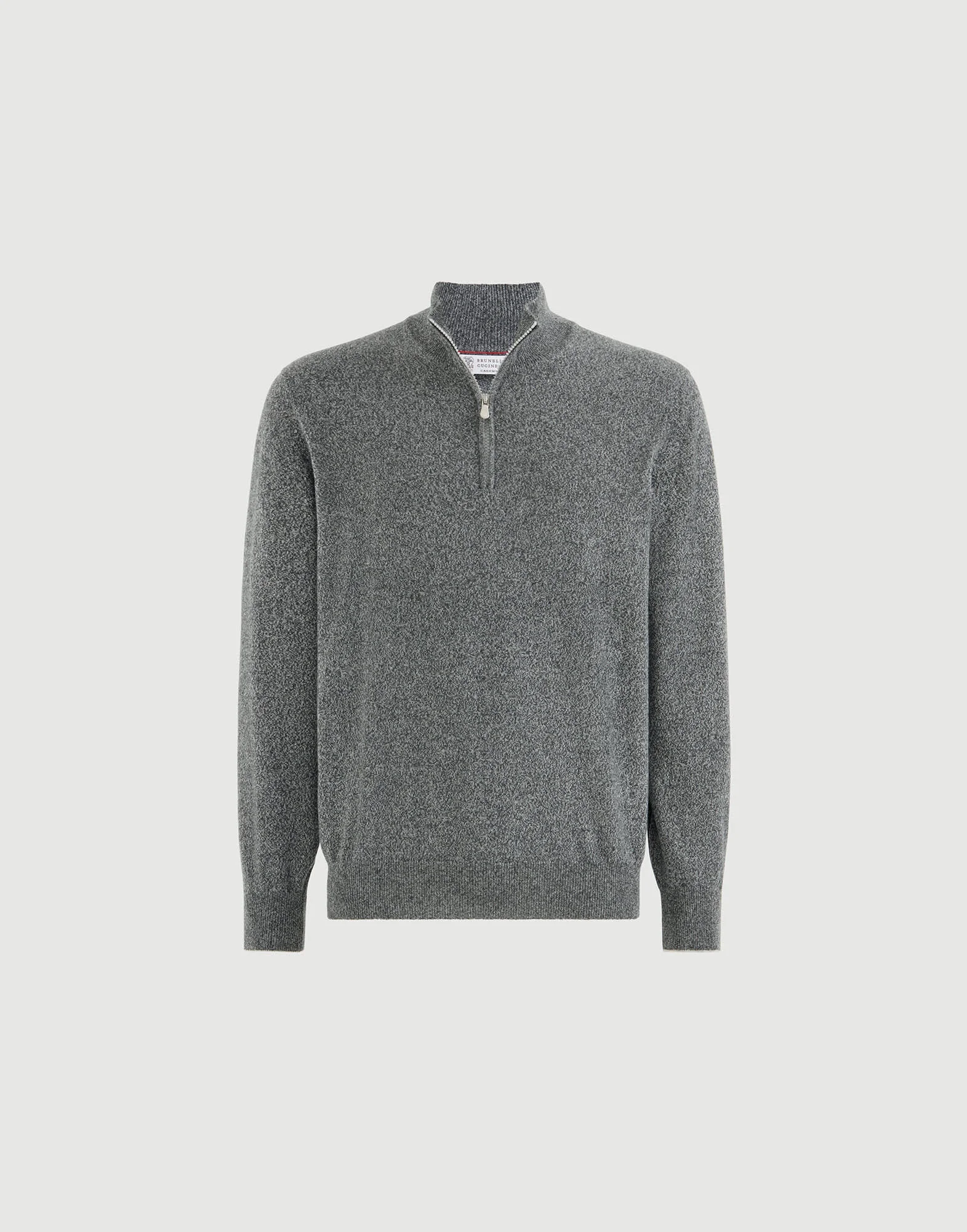 Mouliné cashmere sweater with half zip - 1