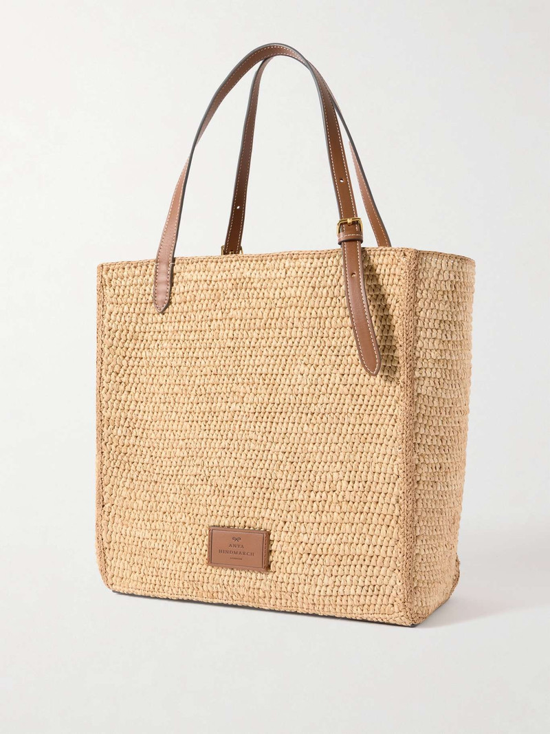 N/S appliquéd leather-trimmed raffia tote 3