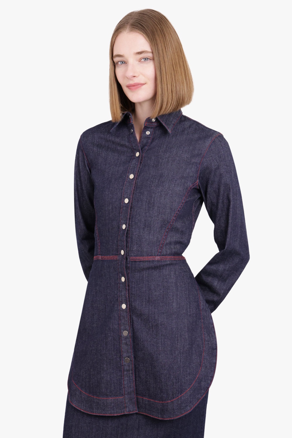ワンピース Alaia Denim shirt dress Blue Alaïa DENIM MINI SHIRT DRESS | DARK BLUE | parlourx | REVERSIBLE
