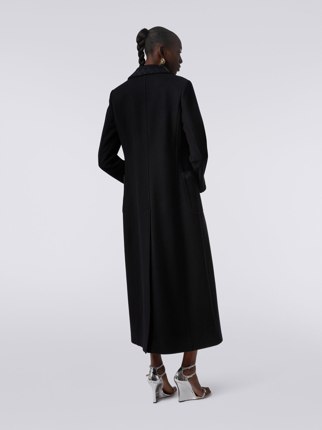 Wool blend long coat with zigzag inserts - 4