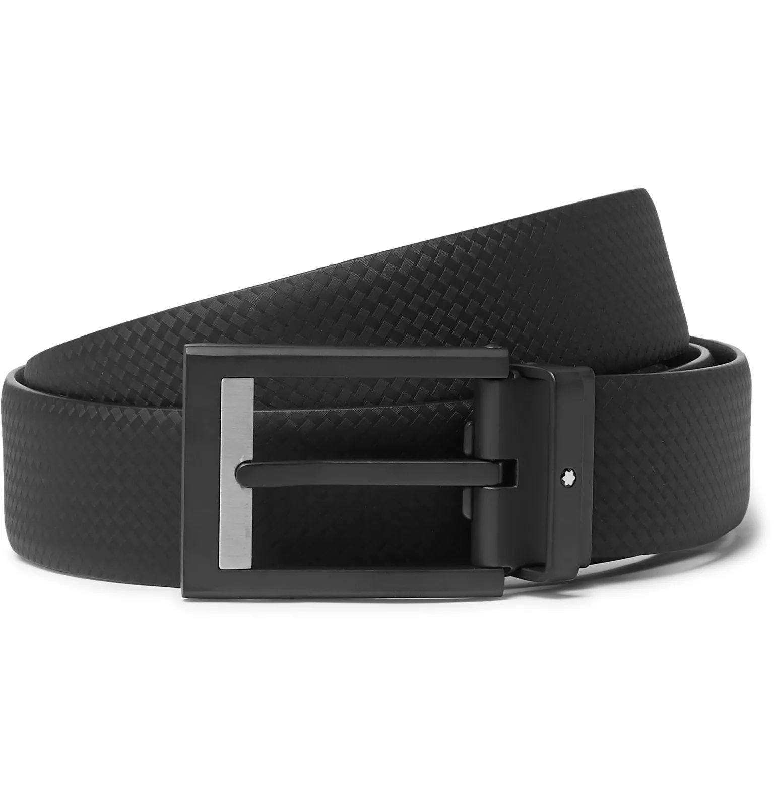 3cm Black Textured-Leather Belt - 1