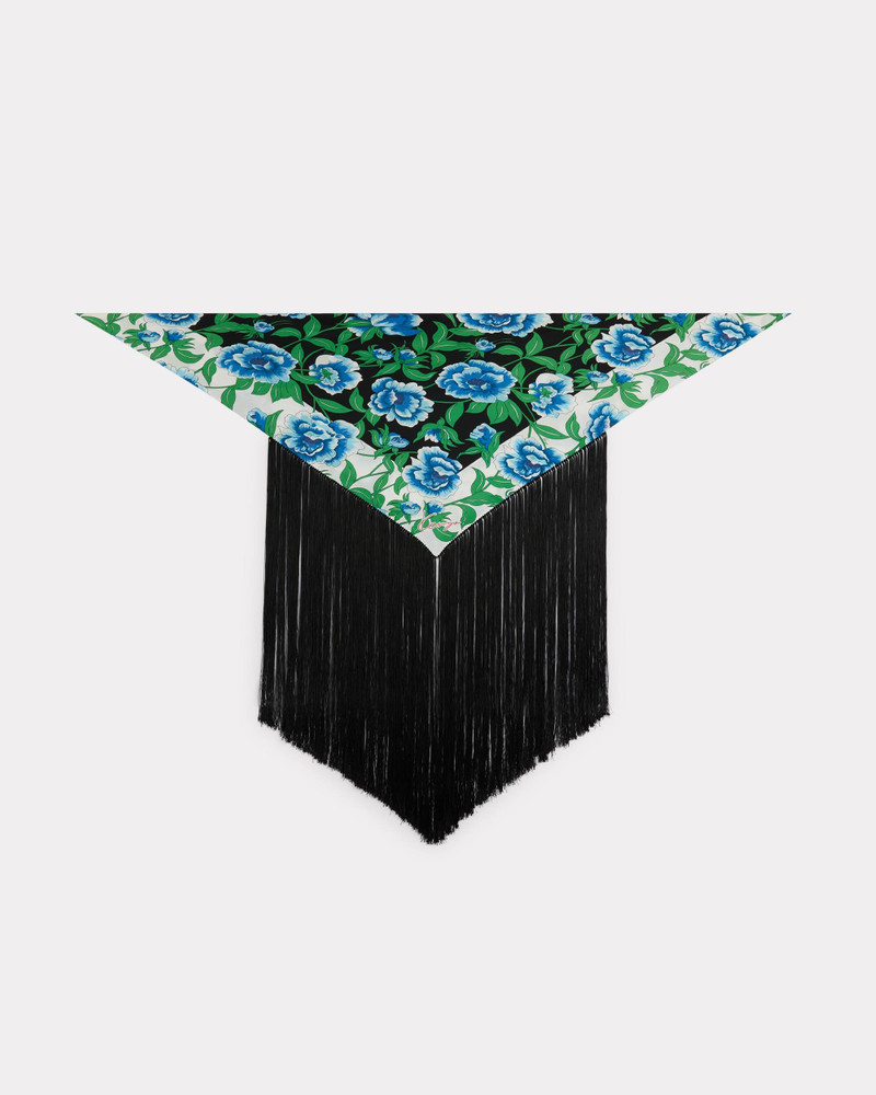 'KENZO Peonies' large tassel triangle in silk 1