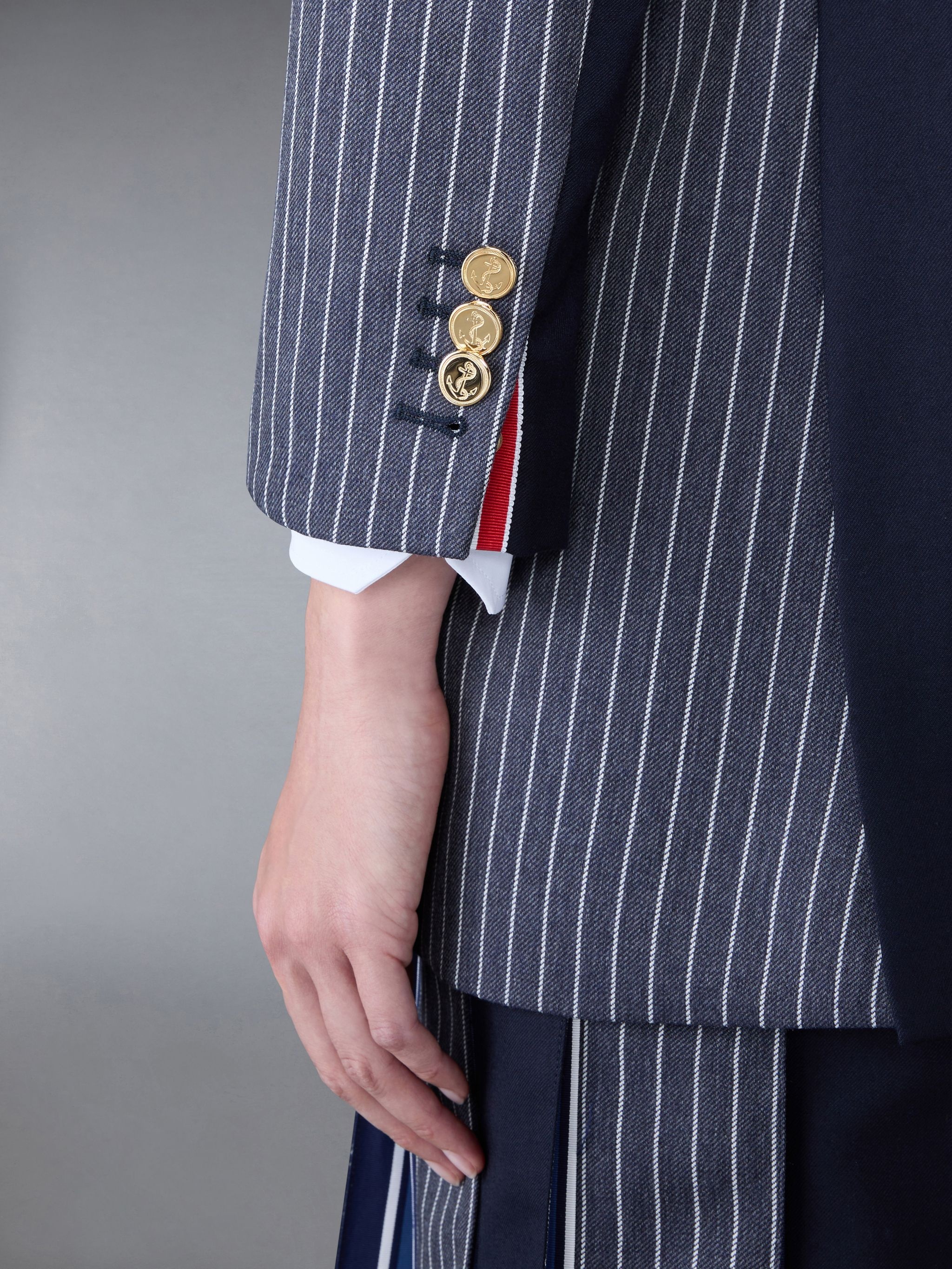 Fun-Mix Pinstripe and Super 120's Armband Double Breasted Classic Sport Coat - 8