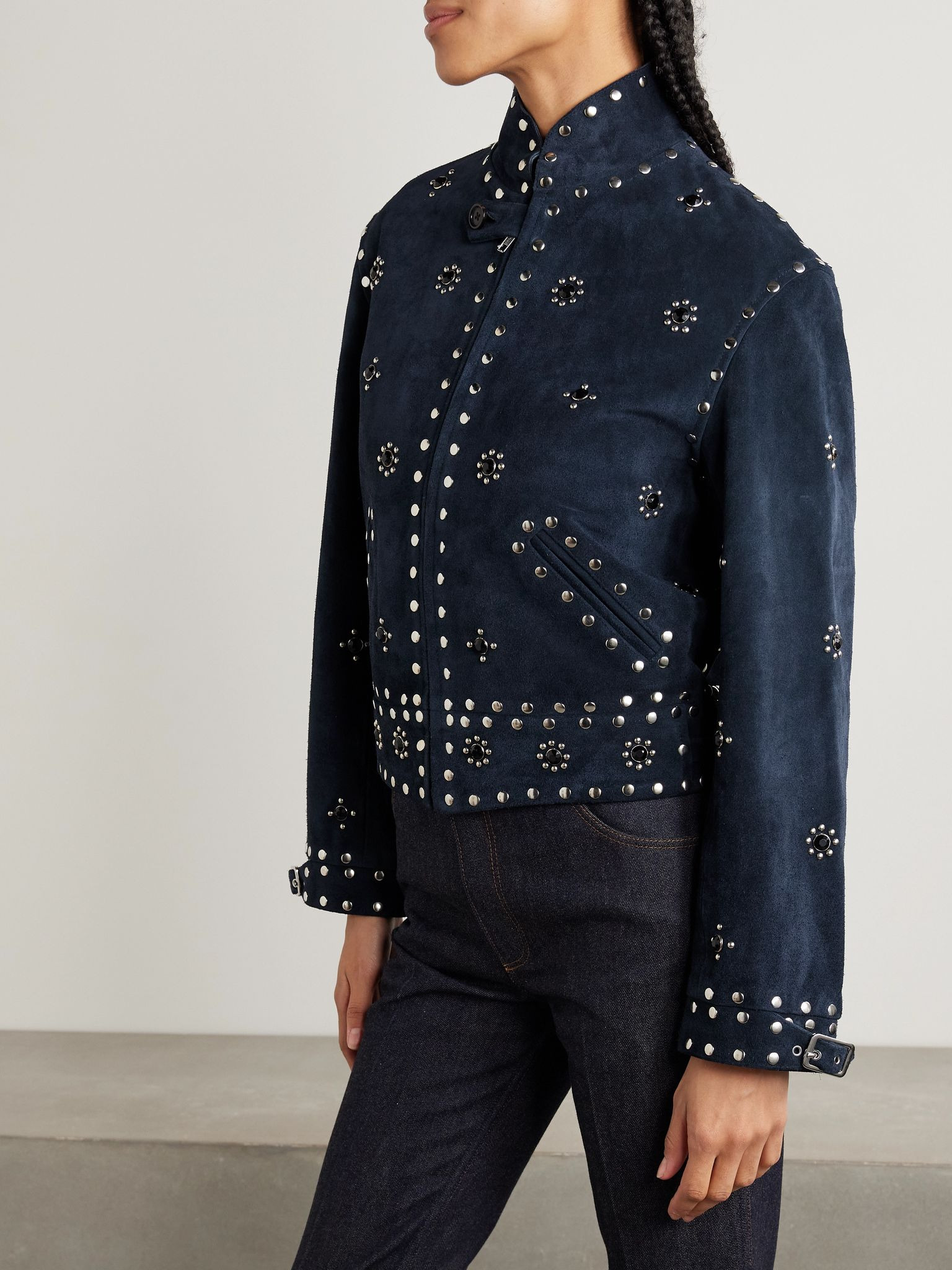 Howard embellished suede jacket Navy - 3