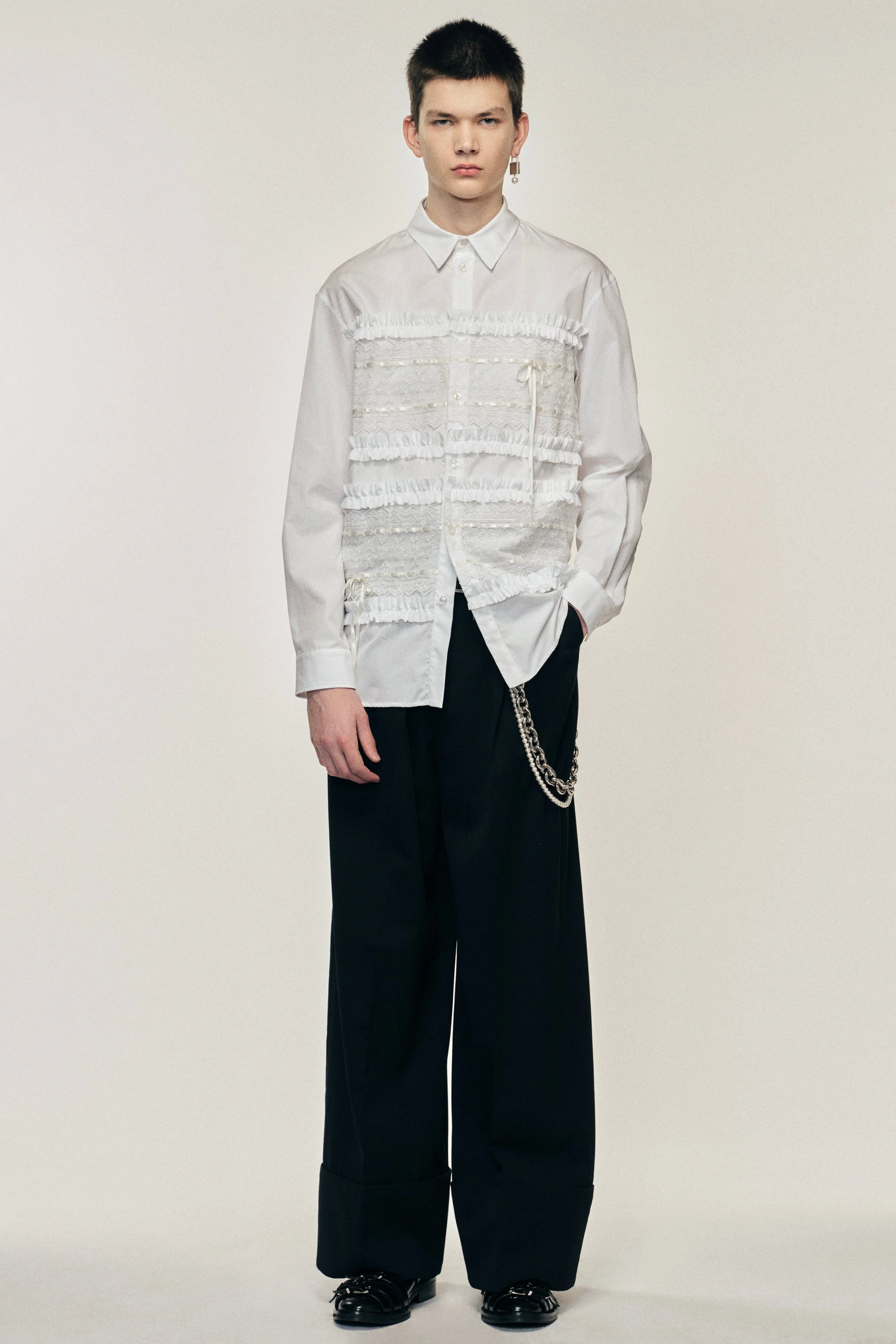 Lace Ribbon Trim Easy Shirt - 1