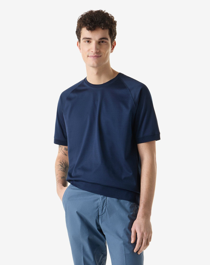 CORNELIANI Blue crew neck ribbed jersey t-shirt outlook