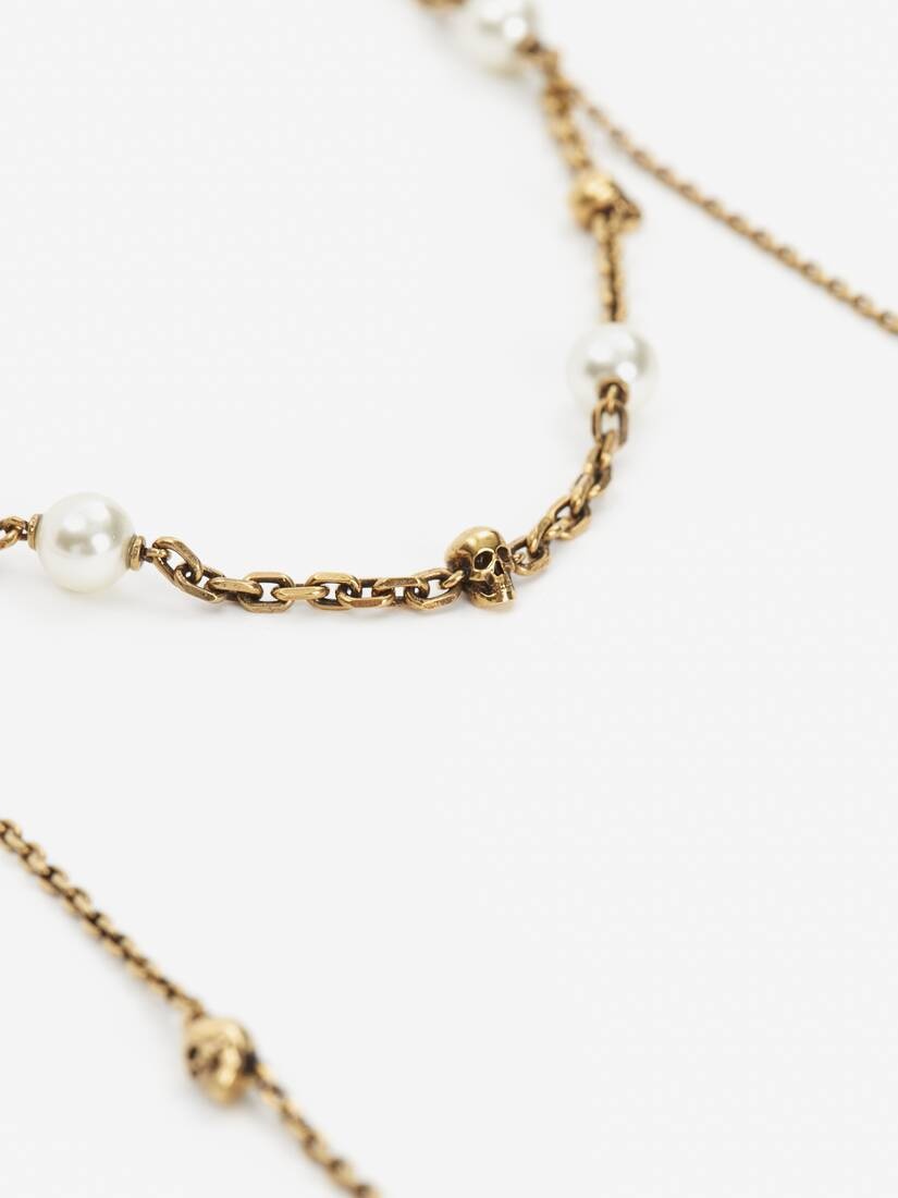 Women's Pearl Skull Chain Necklace For Airpods in Antique Gold - 2