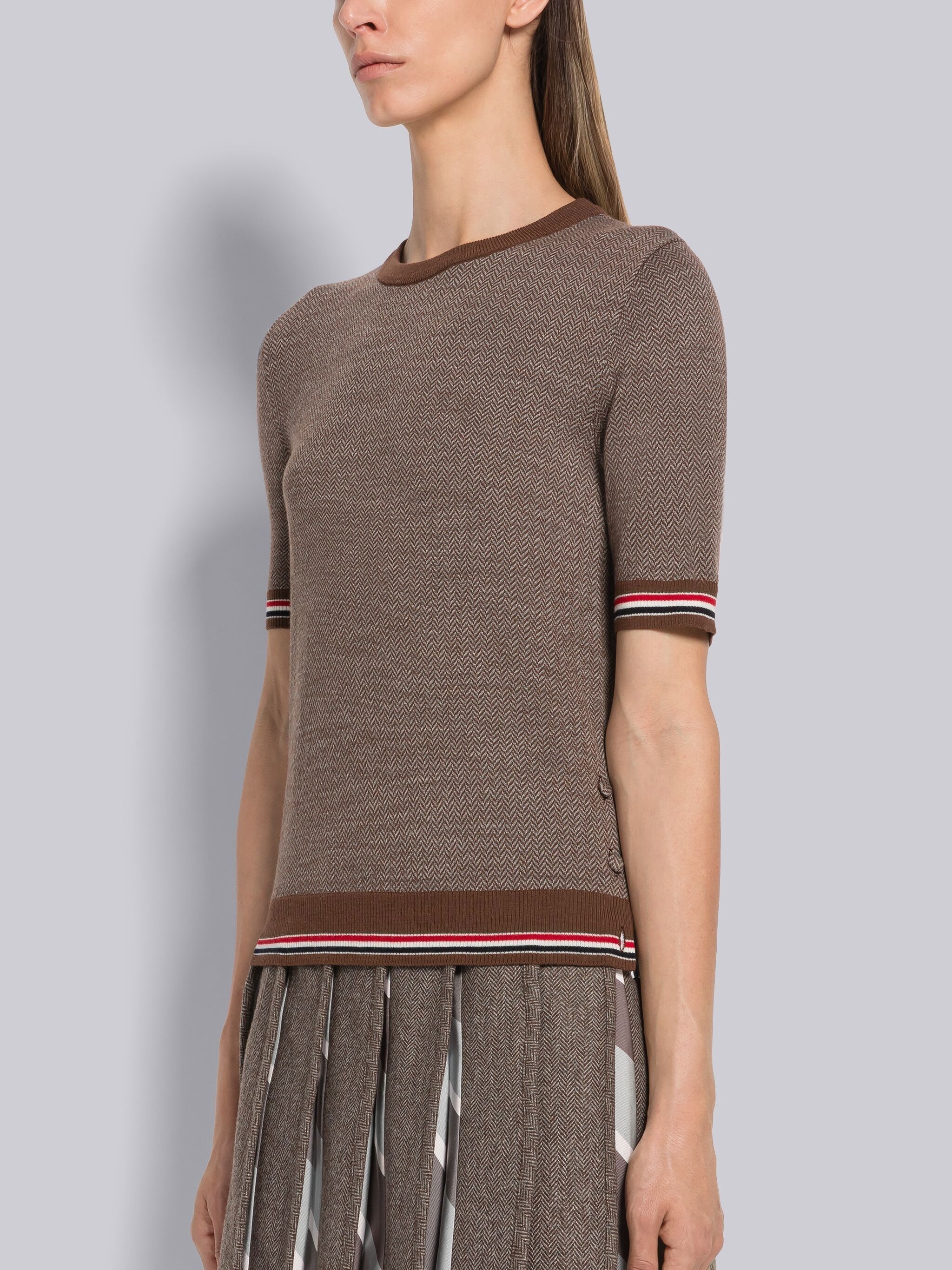 Herringbone Jacquard Short Sleeve Pullover - 2